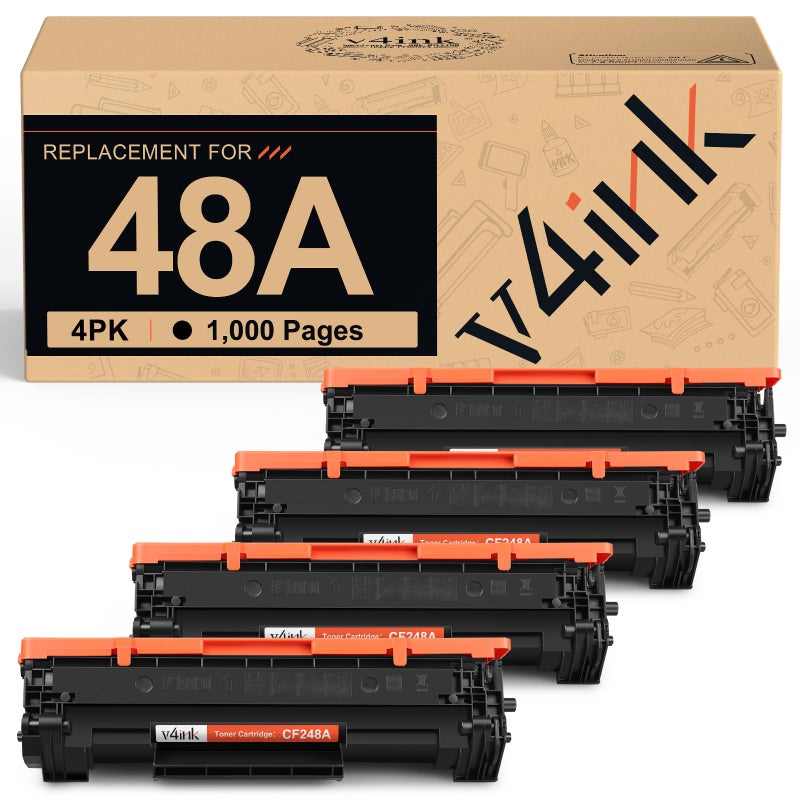 v4ink 4PK Compatible 48A Toner Cartridge Replacement for HP 48A CF248A Toner Cartridge Black Ink for use in HP Pro M15w M15a M16w M16a MFP M29w M29a M28w M28a Printer - Image 1